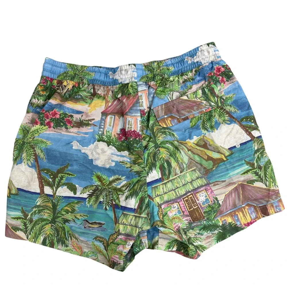 Duvin Shorts Mens Medium Blue Tropical Beach Surf Shack Print Swim Trunks